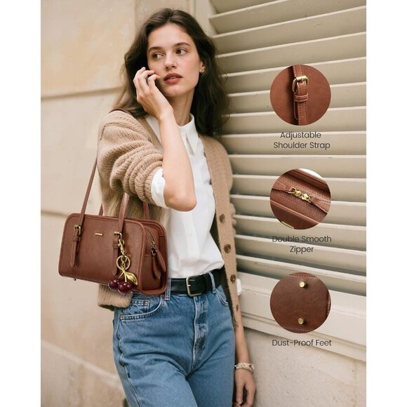 Stylish Vegan Leather Clutch - Trendy Swing Zip Bag with Charming Cherry Detail - Picture 6 of 6